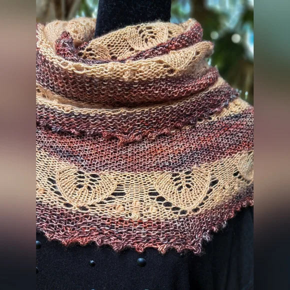 Hand Crafted OOAK Desiner Boho Scarf Lace Stripes in Natural Brown Beige Colors